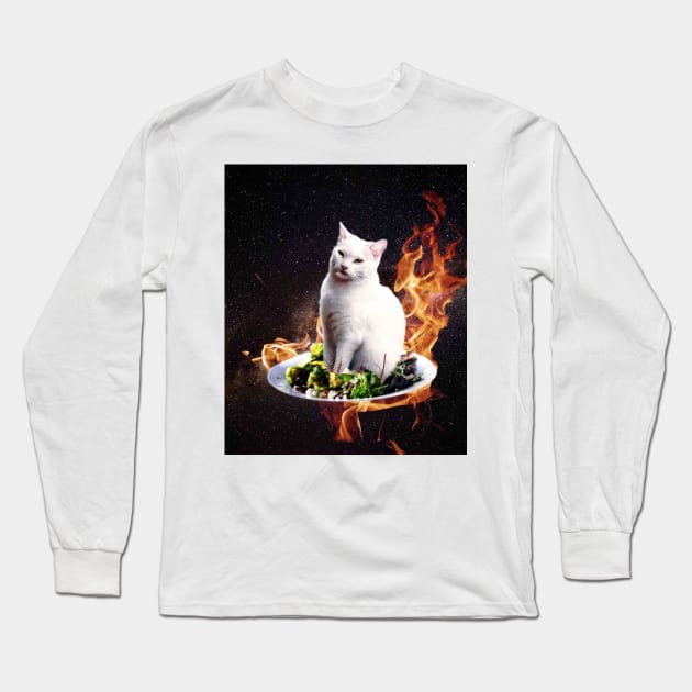 Confused Space Cat - Woman Yelling at Cat Meme Long Sleeve T-Shirt by Random Galaxy